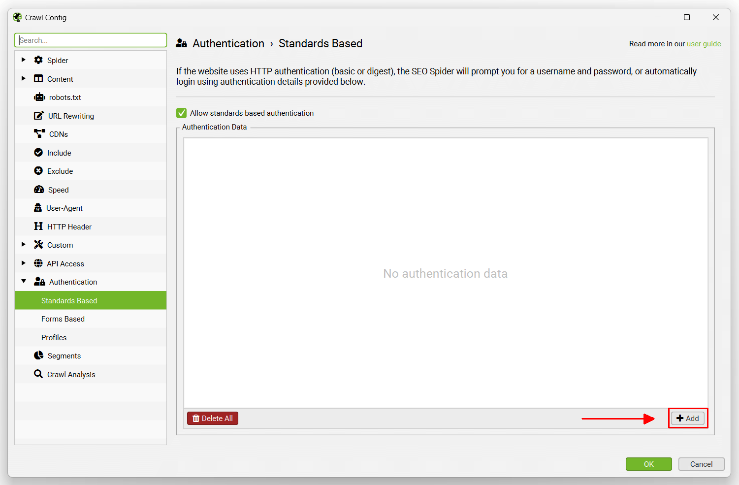 Add Standards Based Authentication Details