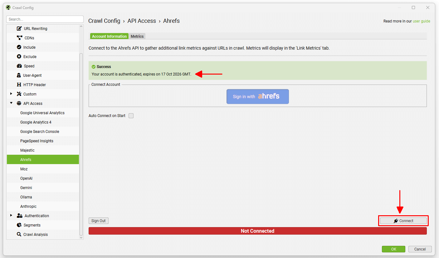 Ahref OAuth Token Connected