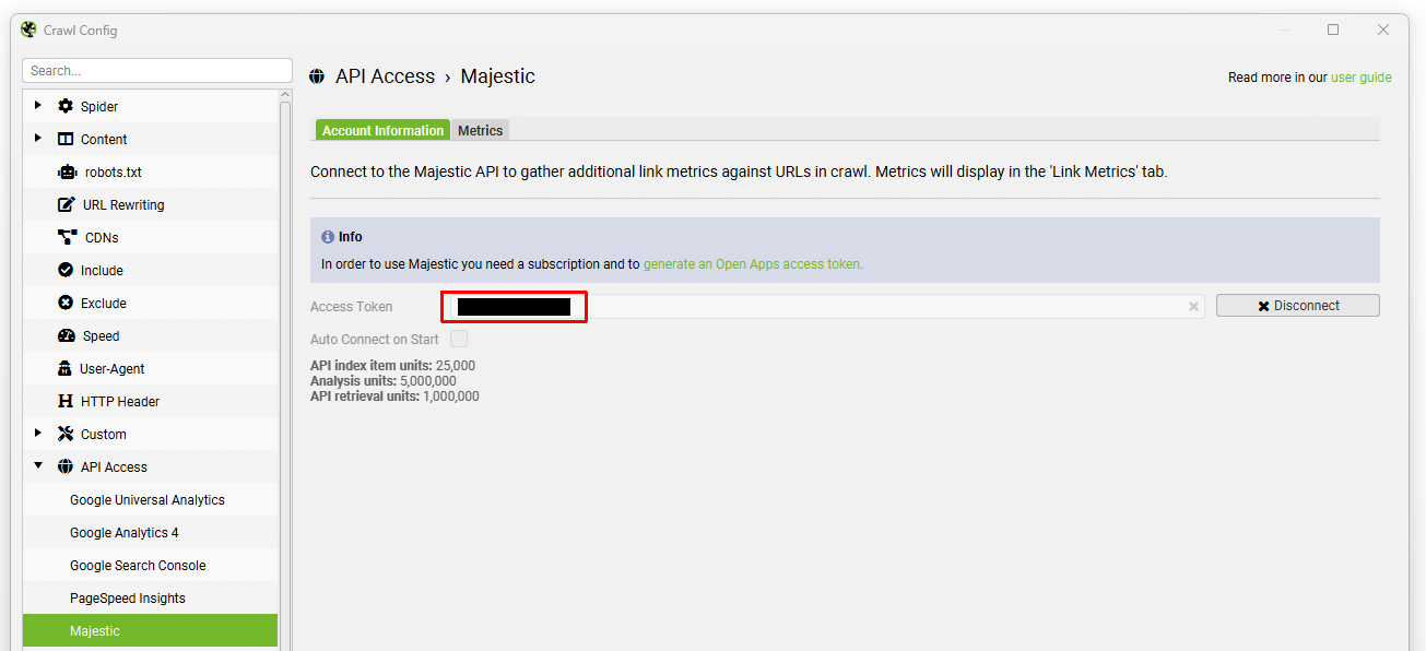 Majestic API Connected