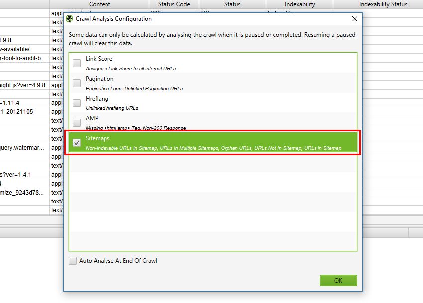 post crawl analysis for xml sitemap auditing