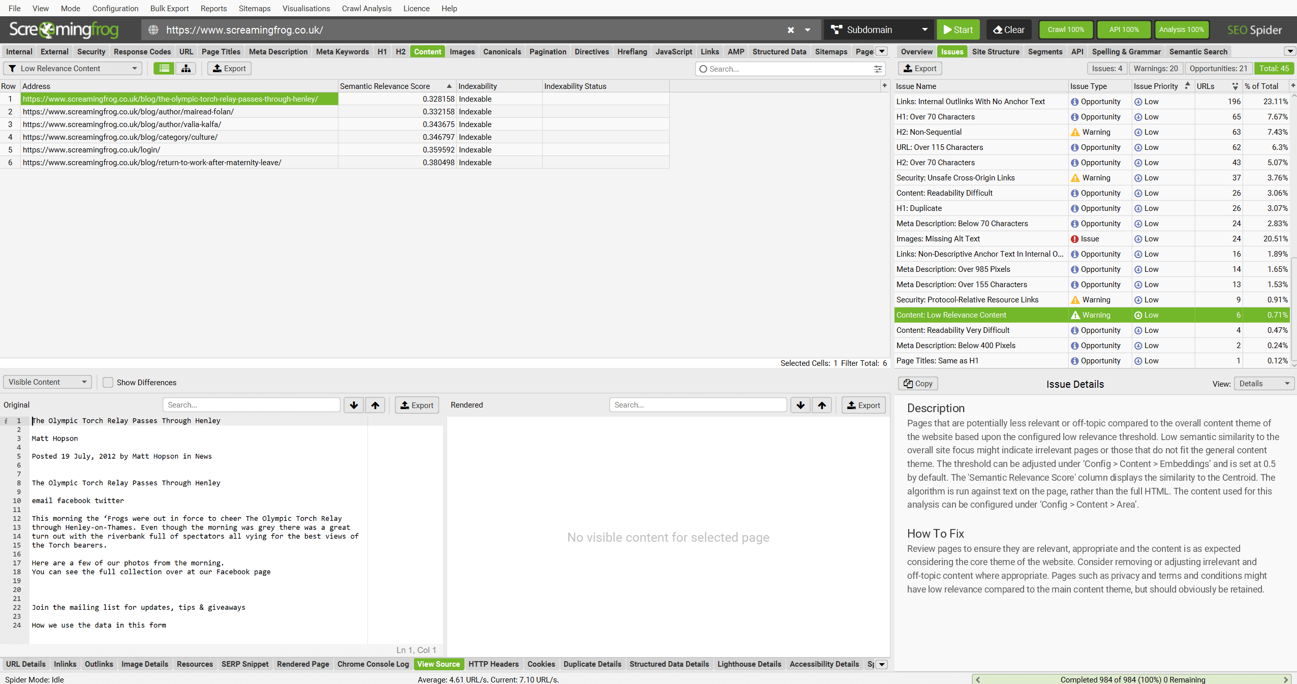 Low Relevance Content filter